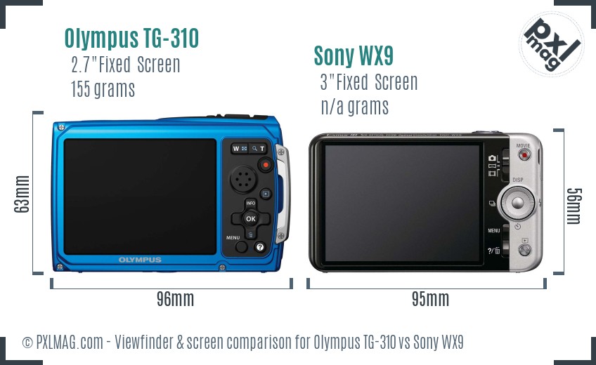 Olympus TG-310 vs Sony WX9 Screen and Viewfinder comparison