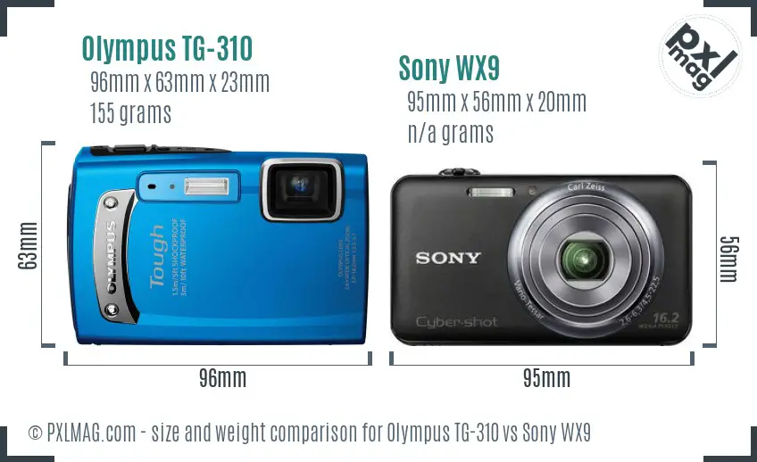 Olympus TG-310 vs Sony WX9 size comparison