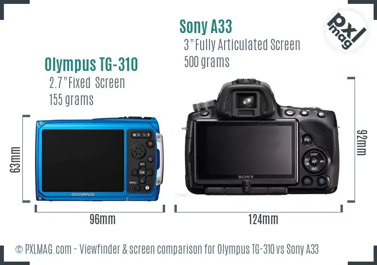 Olympus TG-310 vs Sony A33 Screen and Viewfinder comparison