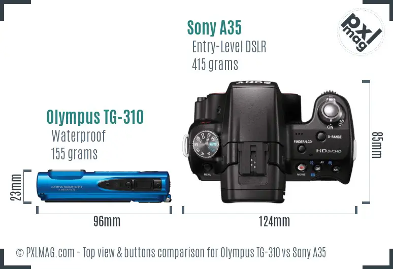 Olympus TG-310 vs Sony A35 top view buttons comparison