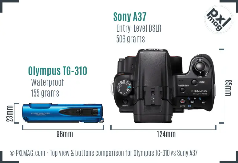 Olympus TG-310 vs Sony A37 top view buttons comparison