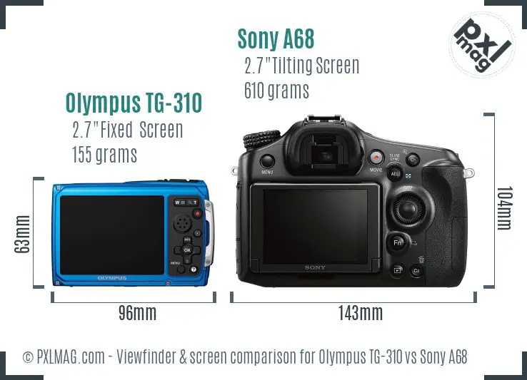 Olympus TG-310 vs Sony A68 Screen and Viewfinder comparison