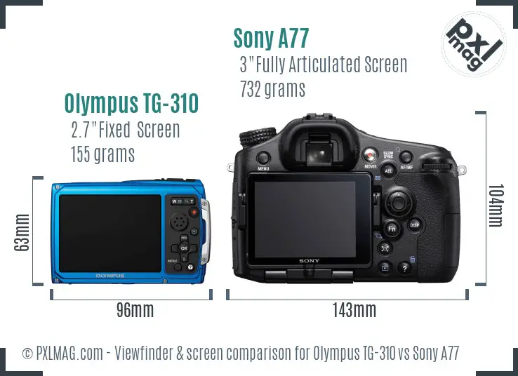 Olympus TG-310 vs Sony A77 Screen and Viewfinder comparison