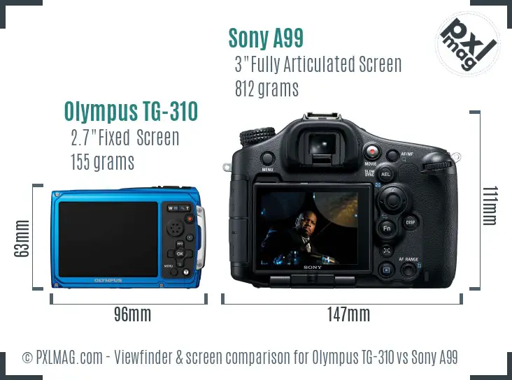Olympus TG-310 vs Sony A99 Screen and Viewfinder comparison