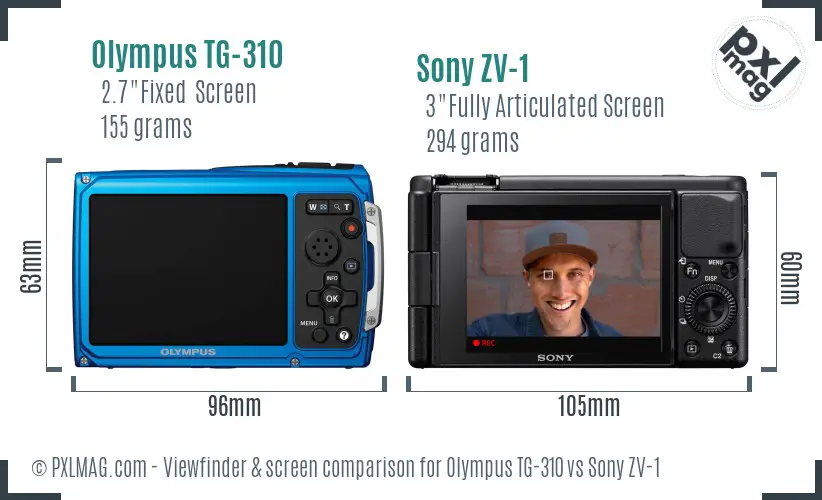 Olympus TG-310 vs Sony ZV-1 Screen and Viewfinder comparison