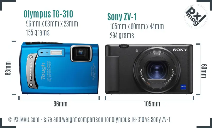 Olympus TG-310 vs Sony ZV-1 size comparison