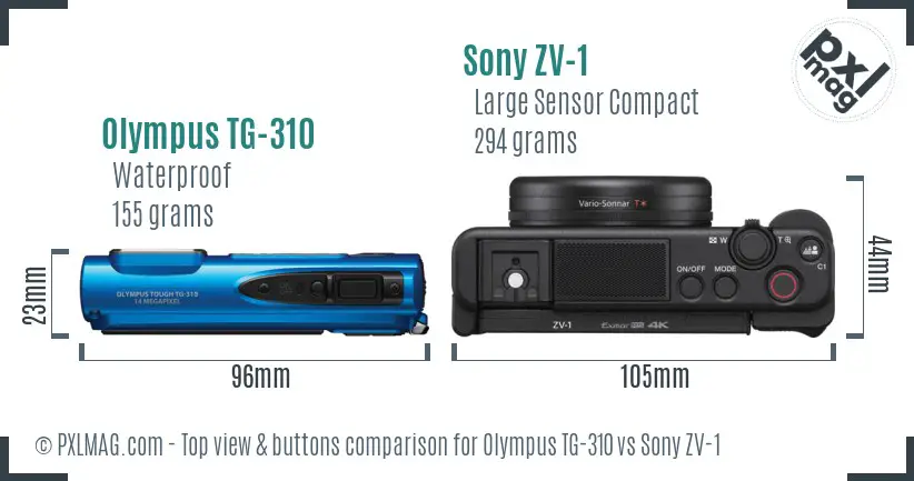 Olympus TG-310 vs Sony ZV-1 top view buttons comparison