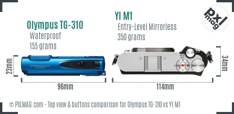 Olympus TG-310 vs YI M1 top view buttons comparison