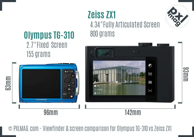Olympus TG-310 vs Zeiss ZX1 Screen and Viewfinder comparison