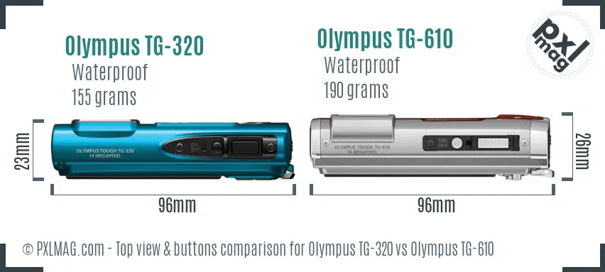 Olympus TG-320 vs Olympus TG-610 top view buttons comparison