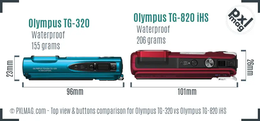 Olympus TG-320 vs Olympus TG-820 iHS top view buttons comparison