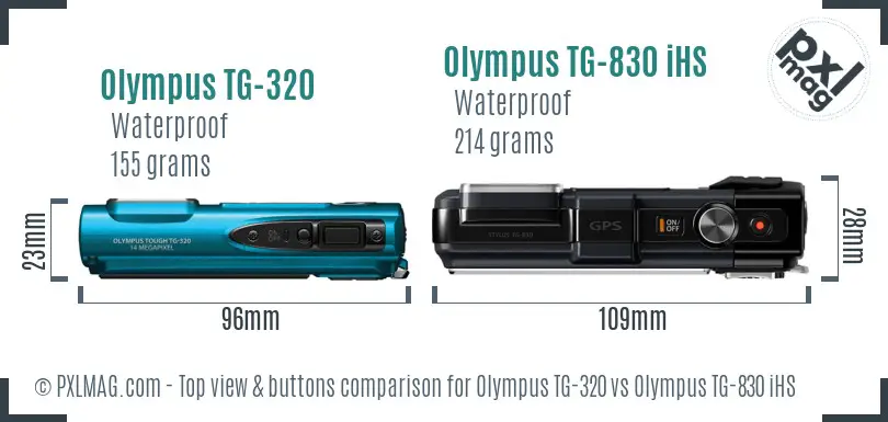 Olympus TG-320 vs Olympus TG-830 iHS top view buttons comparison