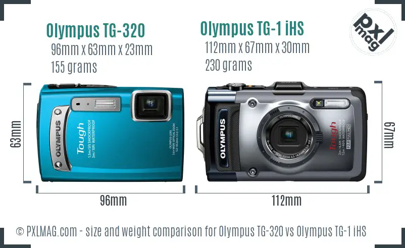 Olympus TG-320 vs Olympus TG-1 iHS size comparison
