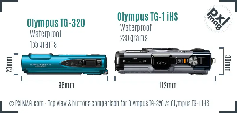 Olympus TG-320 vs Olympus TG-1 iHS top view buttons comparison