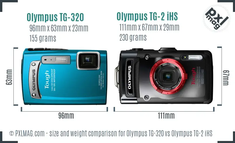 Olympus TG-320 vs Olympus TG-2 iHS size comparison