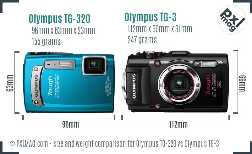 Olympus TG-320 vs Olympus TG-3 size comparison