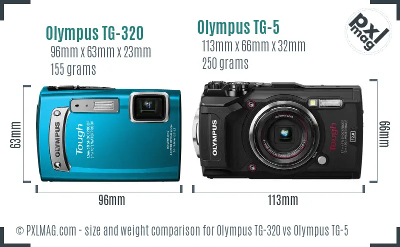 Olympus TG-320 vs Olympus TG-5 size comparison