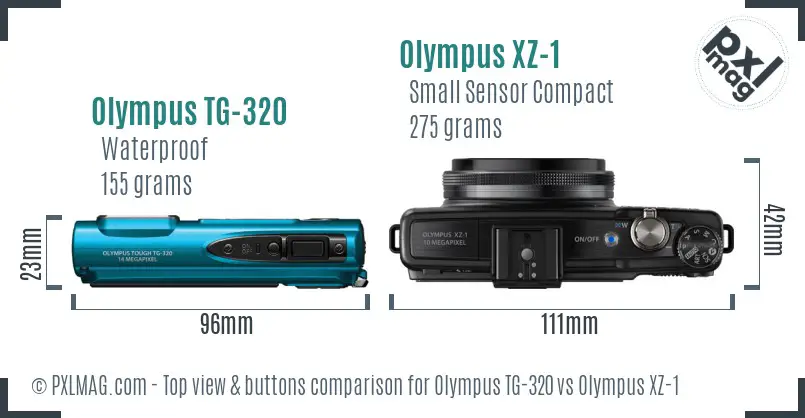 Olympus TG-320 vs Olympus XZ-1 top view buttons comparison