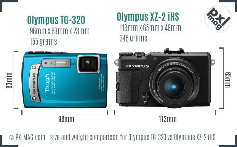 Olympus TG-320 vs Olympus XZ-2 iHS size comparison
