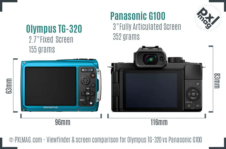 Olympus TG-320 vs Panasonic G100 Screen and Viewfinder comparison