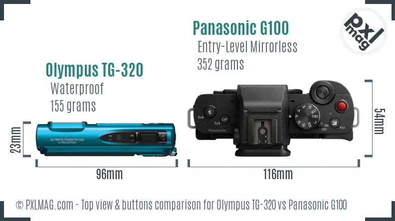 Olympus TG-320 vs Panasonic G100 top view buttons comparison