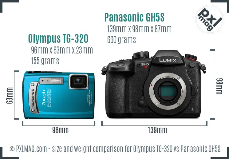 Olympus TG-320 vs Panasonic GH5S size comparison