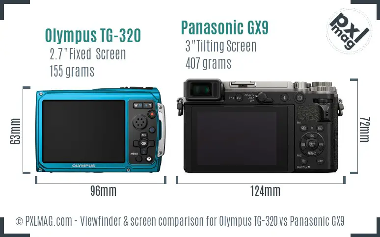 Olympus TG-320 vs Panasonic GX9 Screen and Viewfinder comparison