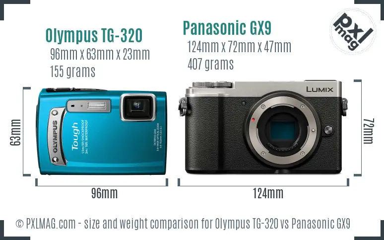 Olympus TG-320 vs Panasonic GX9 size comparison