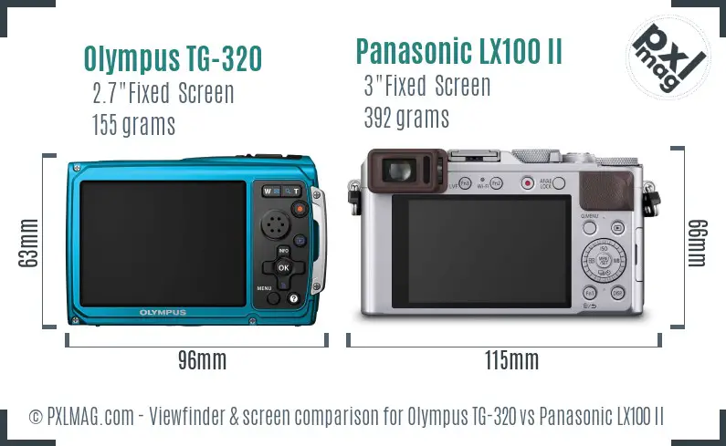 Olympus TG-320 vs Panasonic LX100 II Screen and Viewfinder comparison