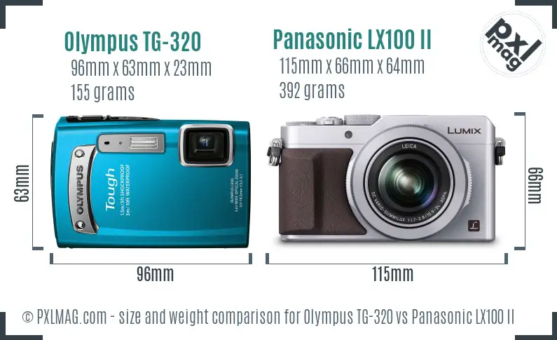 Olympus TG-320 vs Panasonic LX100 II size comparison