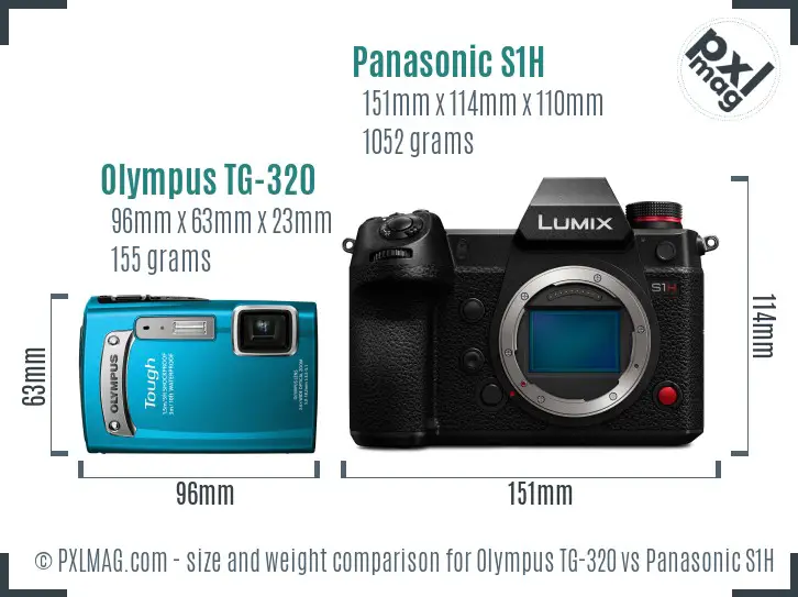 Olympus TG-320 vs Panasonic S1H size comparison