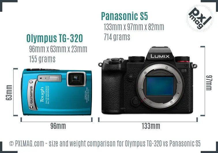 Olympus TG-320 vs Panasonic S5 size comparison