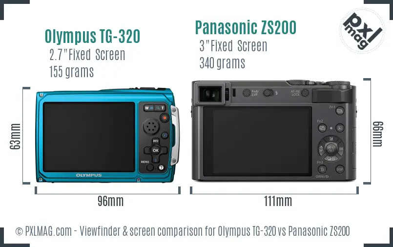 Olympus TG-320 vs Panasonic ZS200 Screen and Viewfinder comparison