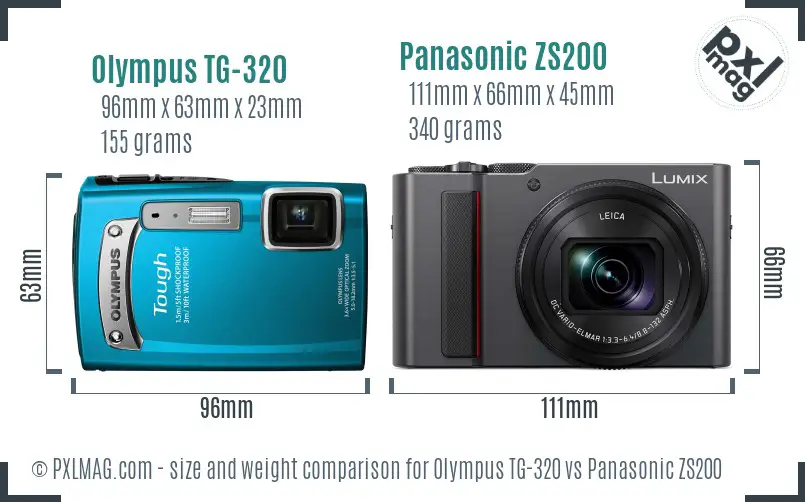 Olympus TG-320 vs Panasonic ZS200 size comparison