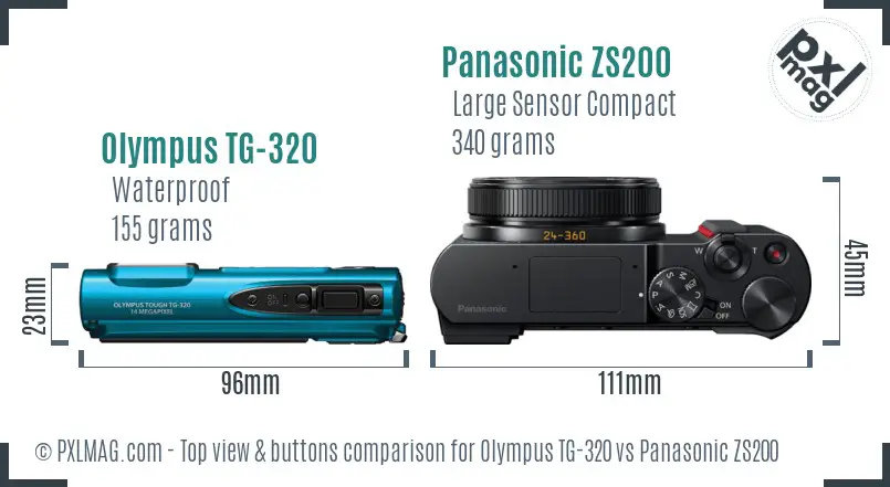 Olympus TG-320 vs Panasonic ZS200 top view buttons comparison