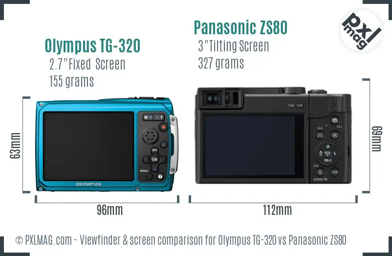 Olympus TG-320 vs Panasonic ZS80 Screen and Viewfinder comparison