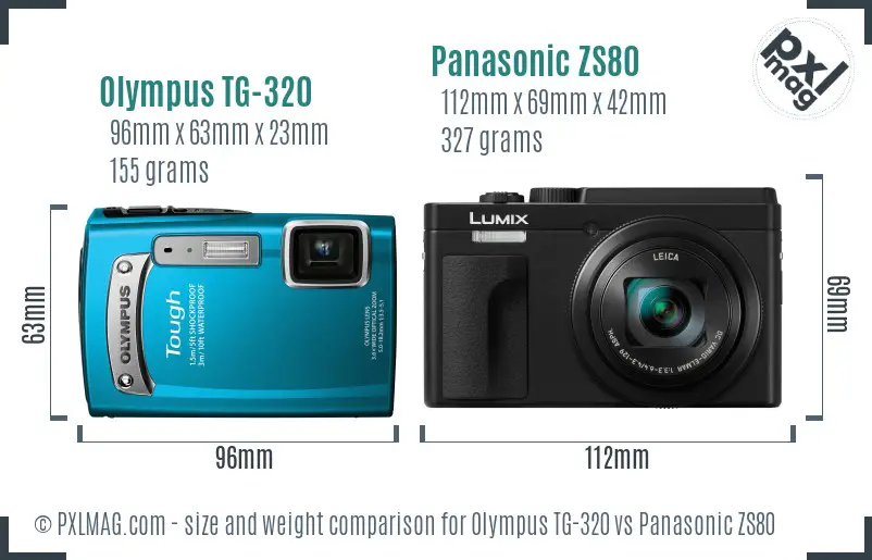 Olympus TG-320 vs Panasonic ZS80 size comparison