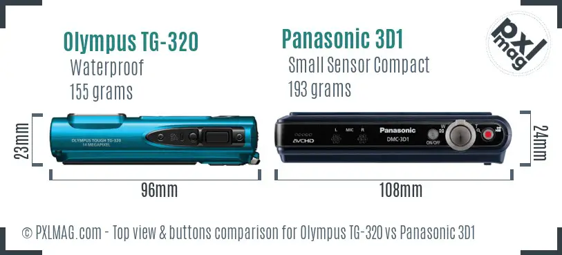 Olympus TG-320 vs Panasonic 3D1 top view buttons comparison