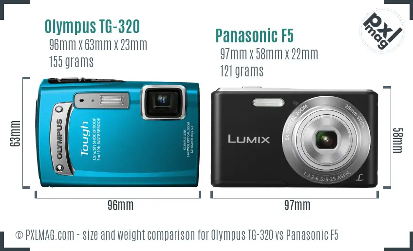 Olympus TG-320 vs Panasonic F5 size comparison