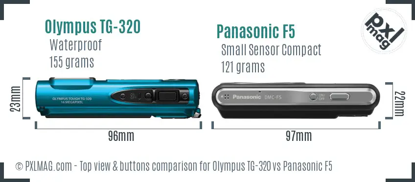 Olympus TG-320 vs Panasonic F5 top view buttons comparison