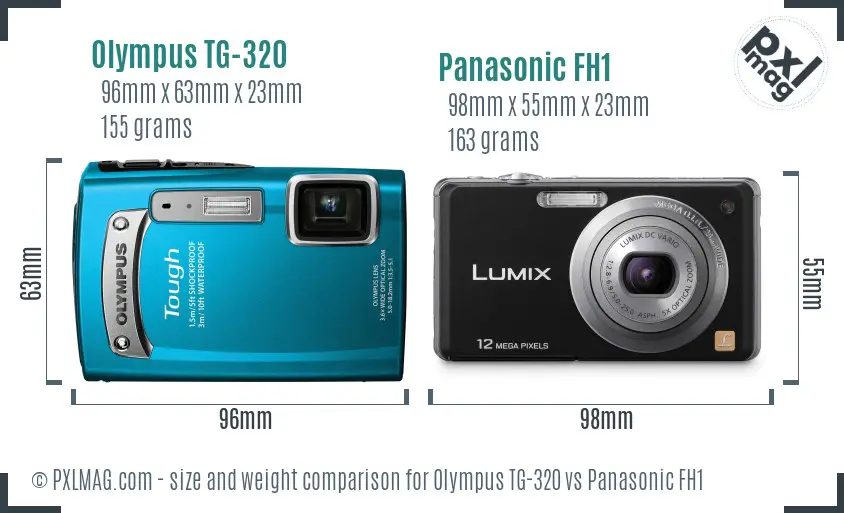 Olympus TG-320 vs Panasonic FH1 size comparison