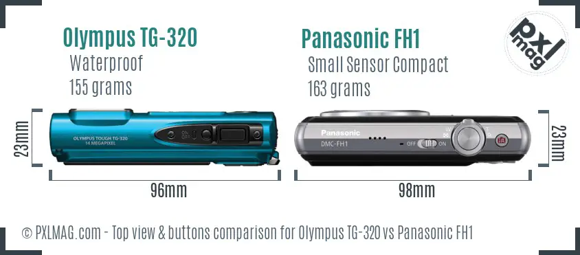 Olympus TG-320 vs Panasonic FH1 top view buttons comparison