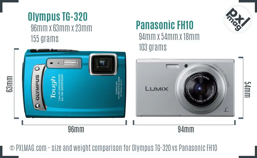 Olympus TG-320 vs Panasonic FH10 size comparison