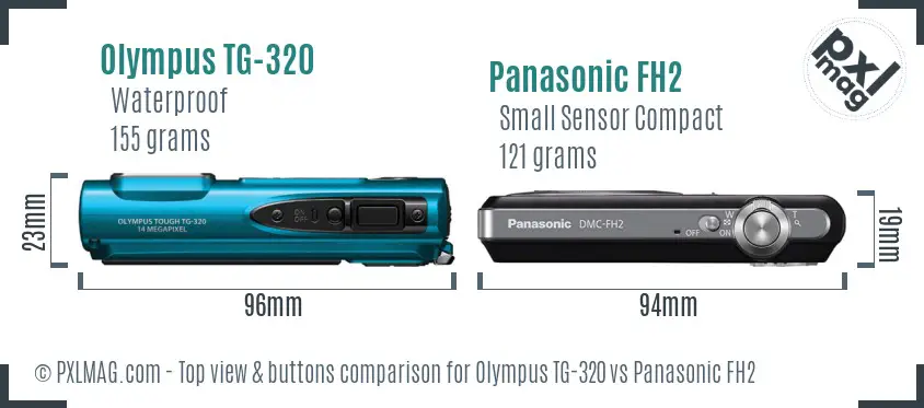 Olympus TG-320 vs Panasonic FH2 top view buttons comparison