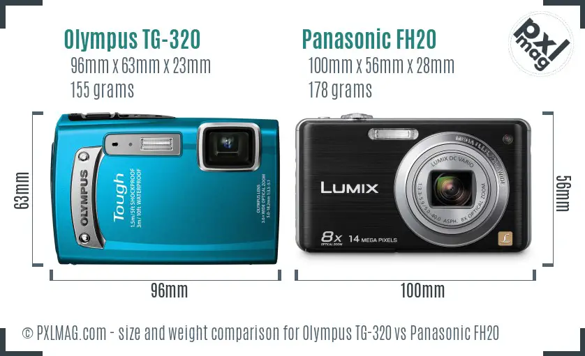 Olympus TG-320 vs Panasonic FH20 size comparison