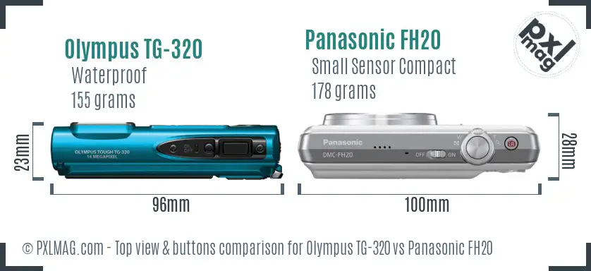 Olympus TG-320 vs Panasonic FH20 top view buttons comparison