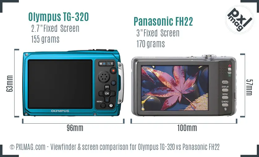 Olympus TG-320 vs Panasonic FH22 Screen and Viewfinder comparison