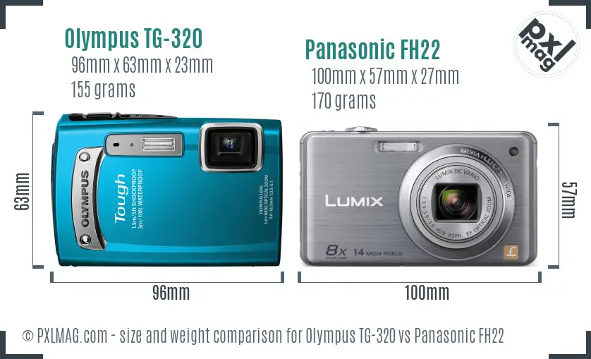 Olympus TG-320 vs Panasonic FH22 size comparison