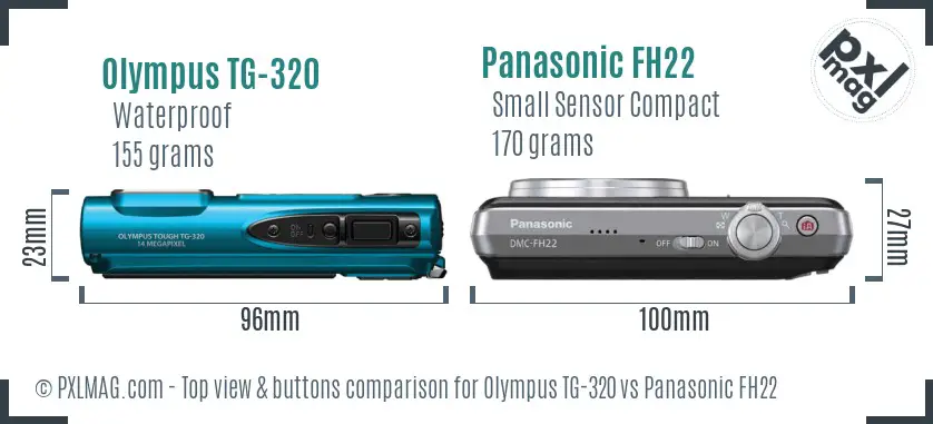 Olympus TG-320 vs Panasonic FH22 top view buttons comparison