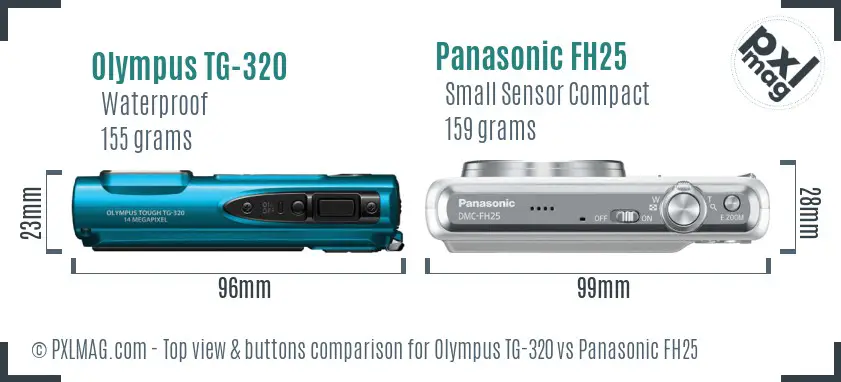 Olympus TG-320 vs Panasonic FH25 top view buttons comparison